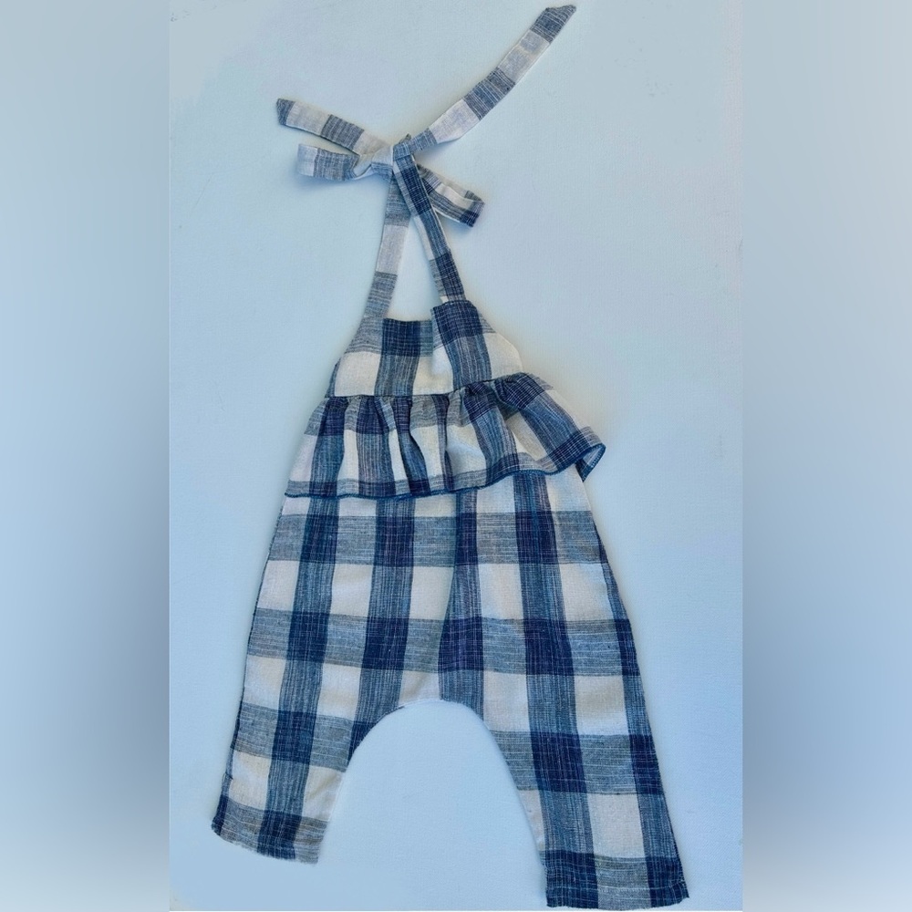 Girl’s Blue and White Plaid Baby Romper.  Size 3T.